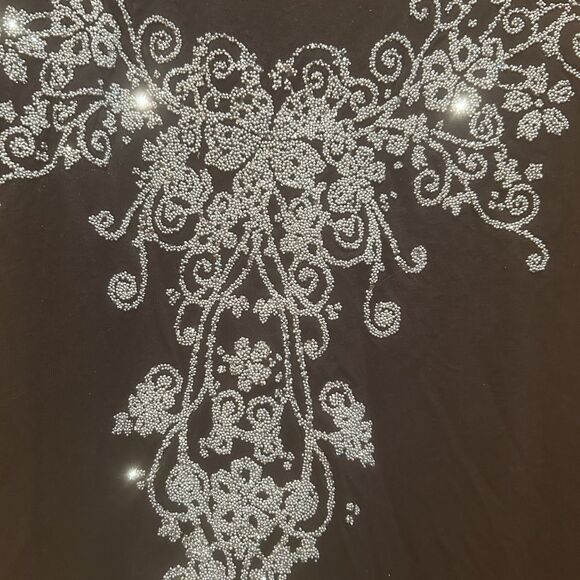 VIntage Deb-Sz L-Black Off Shoulder Dolman SleeveTop-Silver Beading-Fairy-Tunic - Picture 3 of 10